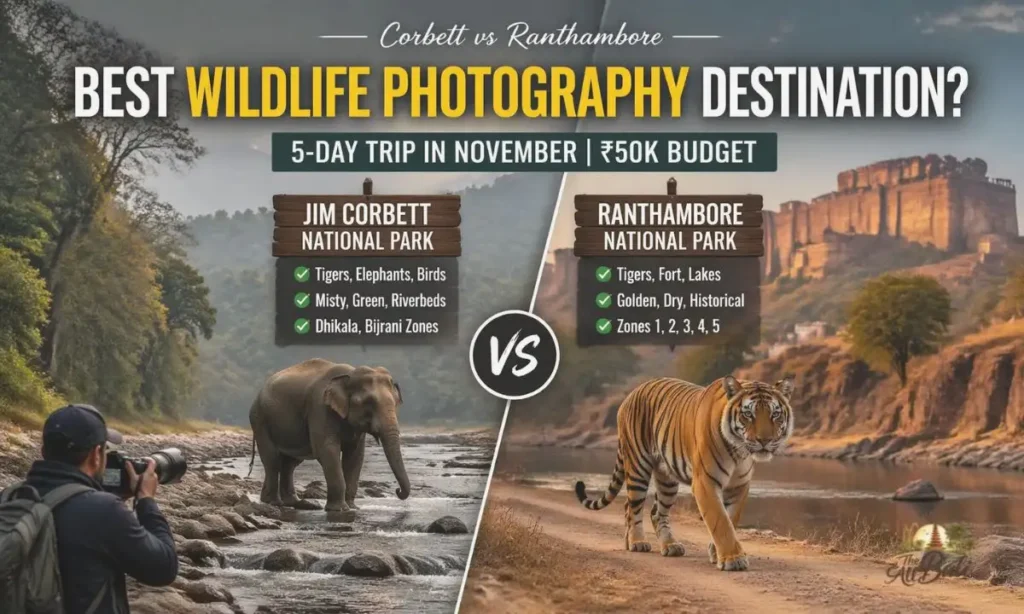 compare corbett and ranthambore for a 5 day wildlife photography trip in november on a 50k budget